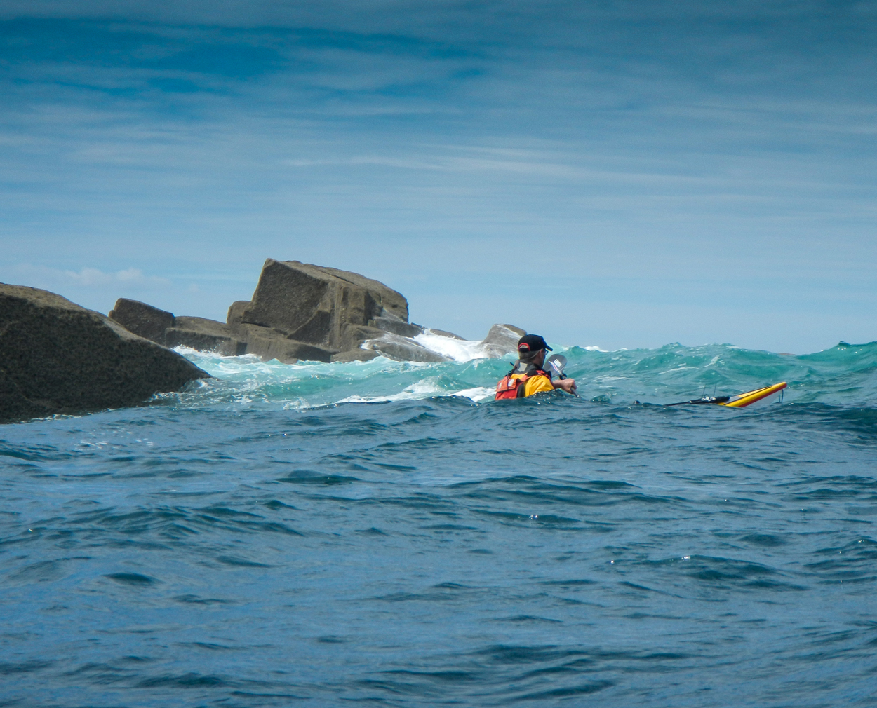 In biggish seas - Sea kayaking at its best...!
